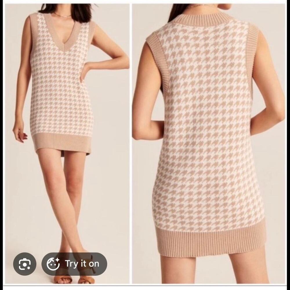 Abercrombie & Fitch Preppy Sweater Dress Mini Light Academia Womens Tan Large